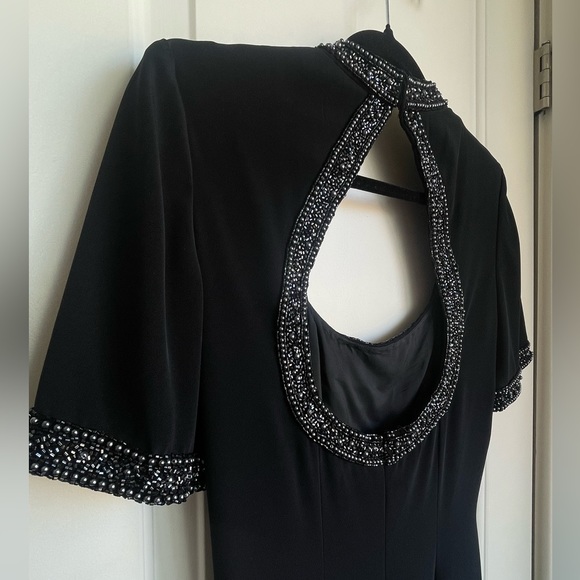 Vintage Black Tie Oleg Cassini Black  Beaded Sequin  Deco Dress - Picture 2 of 11